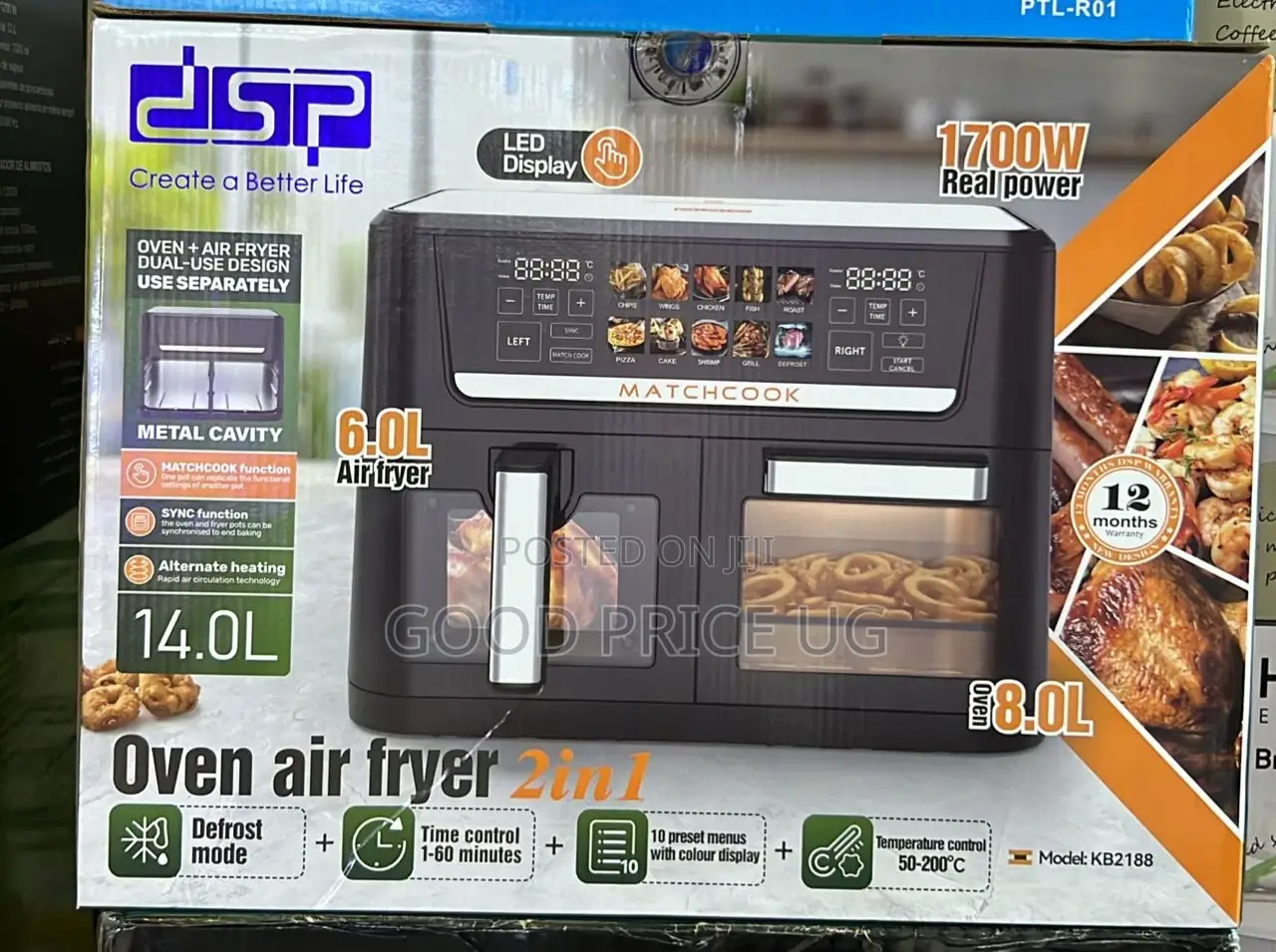 DSP Kb2188 2-in-1 Dual-Basket Air Fryer Oven With a Total 14l