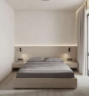 This Is a Modern 5x6 Light Wood Bed With Integrated Headboard