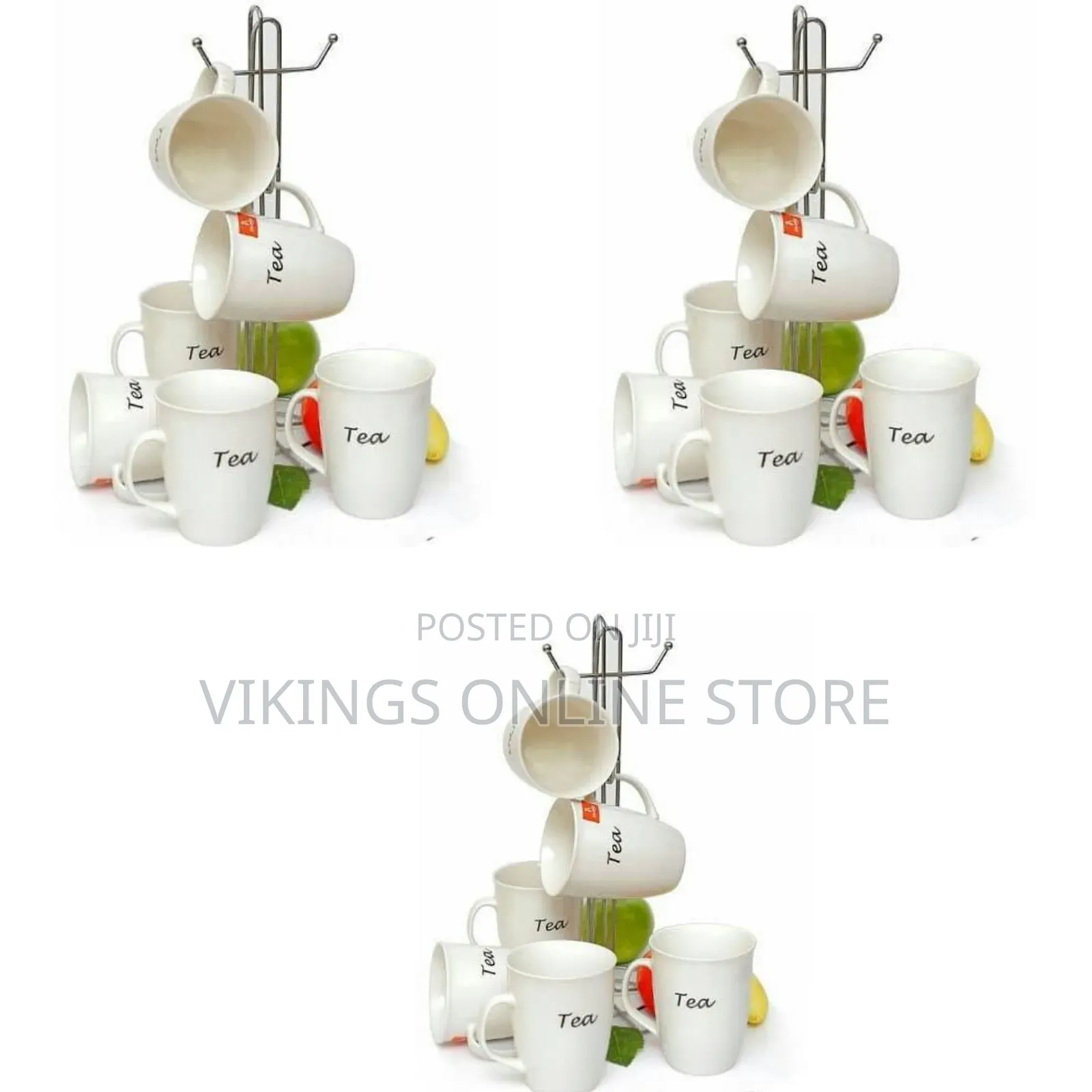 6 Pieces of Tea Cups Printed Coffee Mugs Tumblere - White