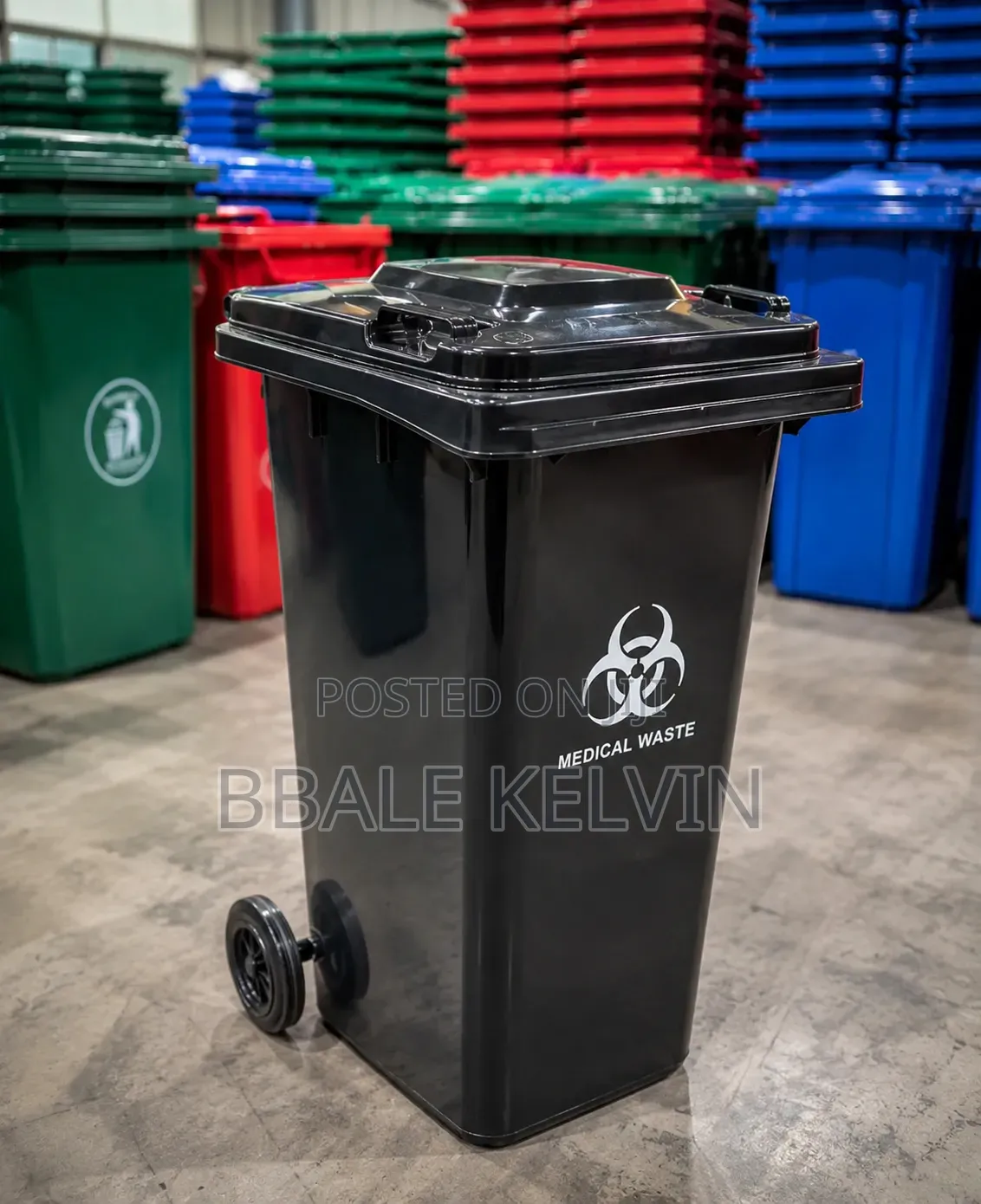 Black 240-Liter Outdoor Wheeled Plastic Waste Bin