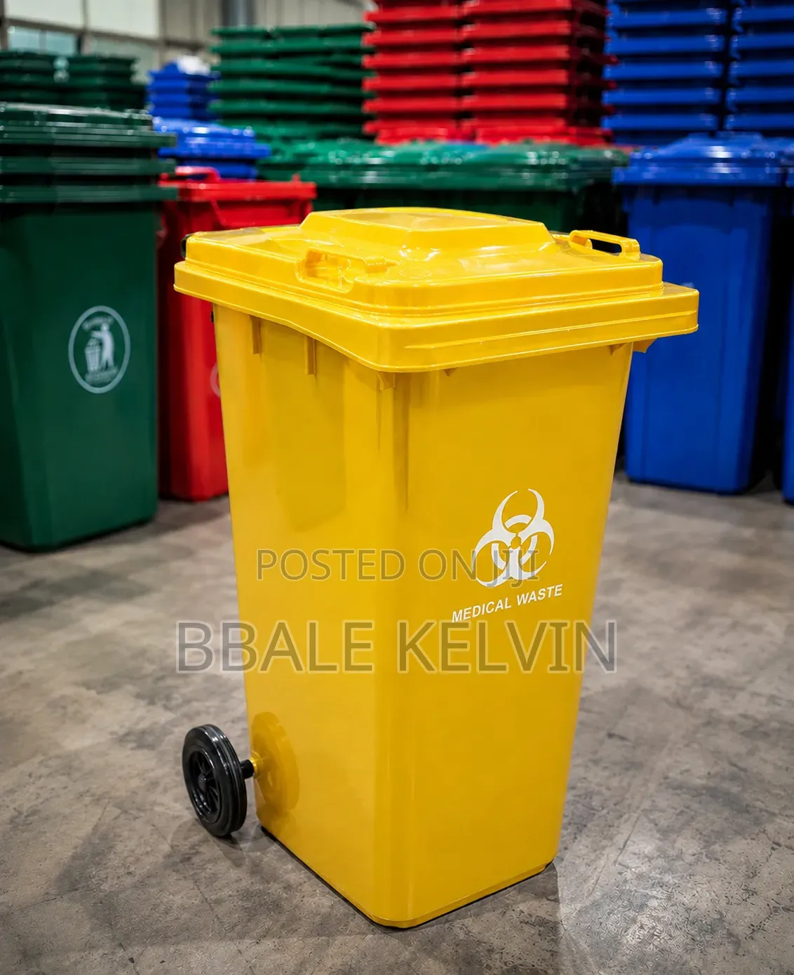 Yellow 240-Liter Outdoor Wheeled Plastic Waste Bin