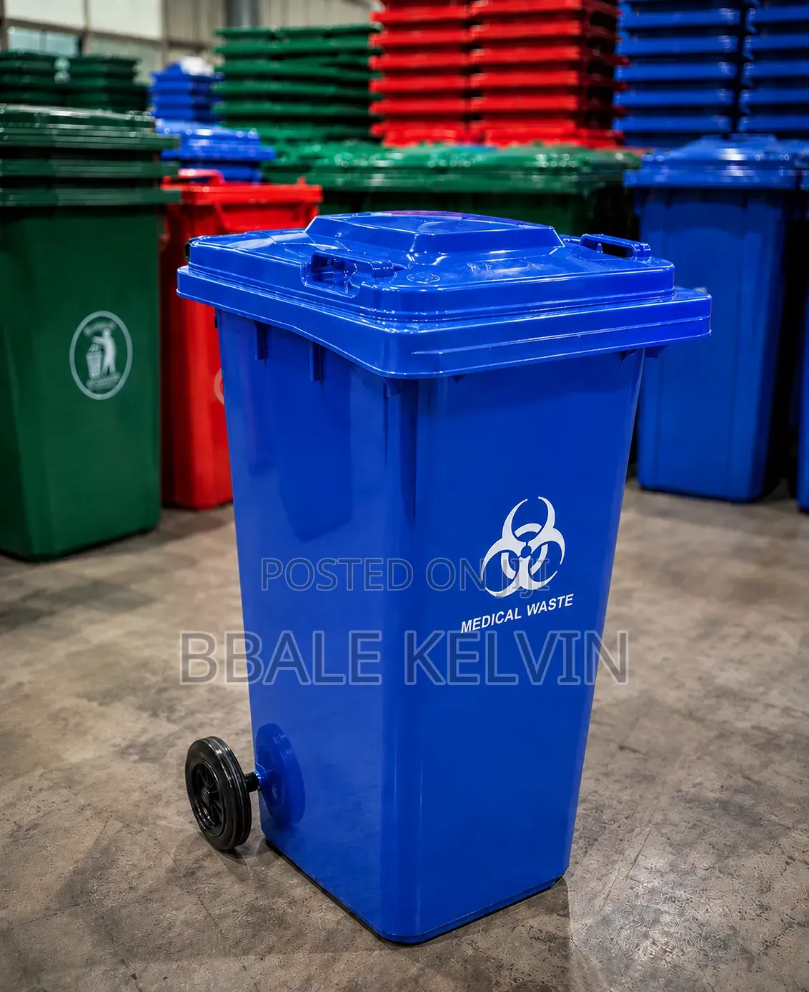 Blue 120-Liter Outdoor Wheeled Plastic Waste Bin
