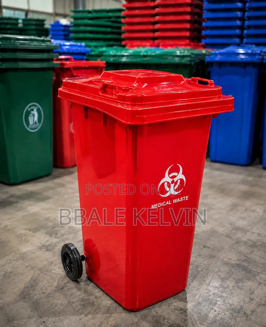 Red 240-Liter Outdoor Wheeled Plastic Waste Bin