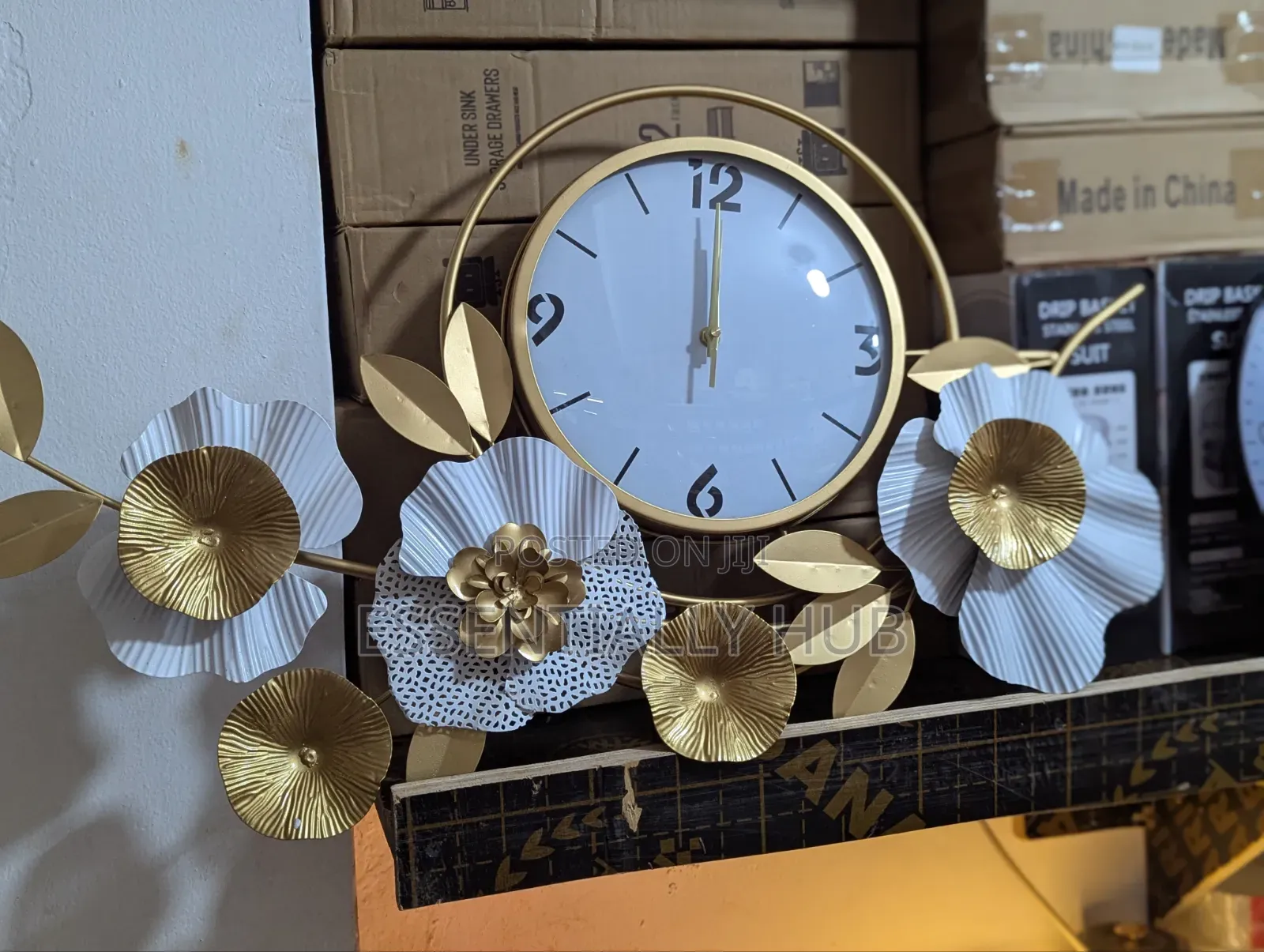 White and Gold Flower Wall Clock