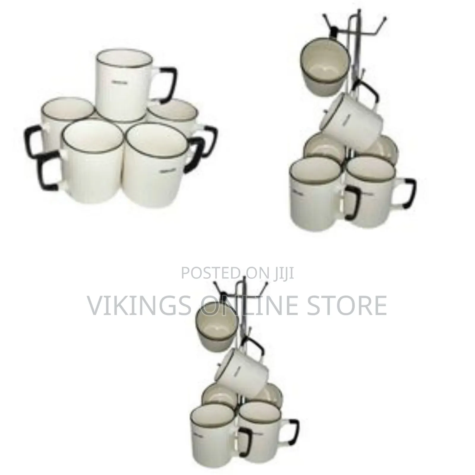 6 Pieces of Self Design Line Tea Coffee Cups Mugs- Cream