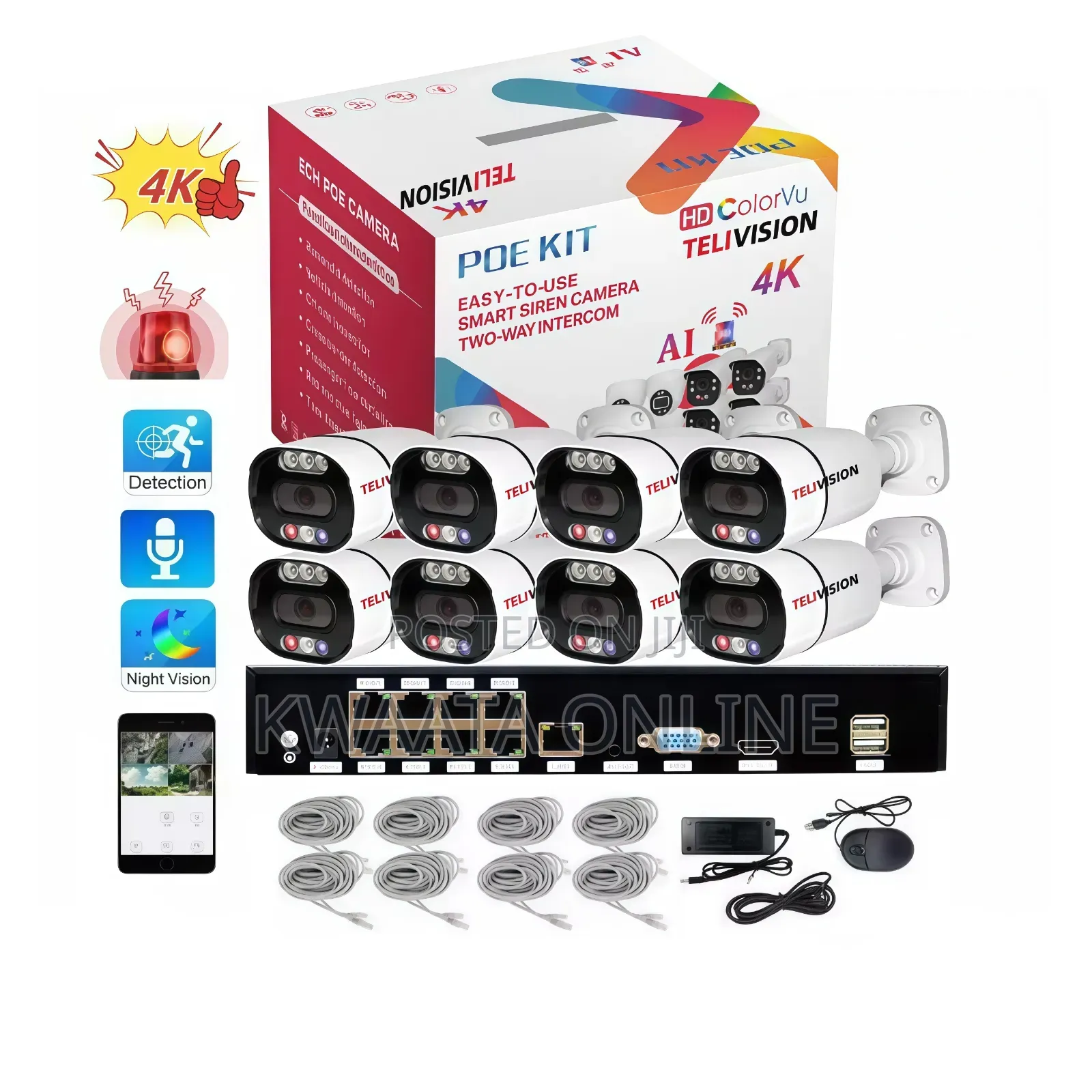 8mp Security Camera System Two Way Audio 8ch Poe Ip P2p, 1tb Hard Disk