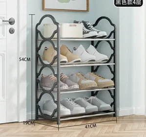 4-Tier Black Foldable Metal and Plastic Shoe Rack