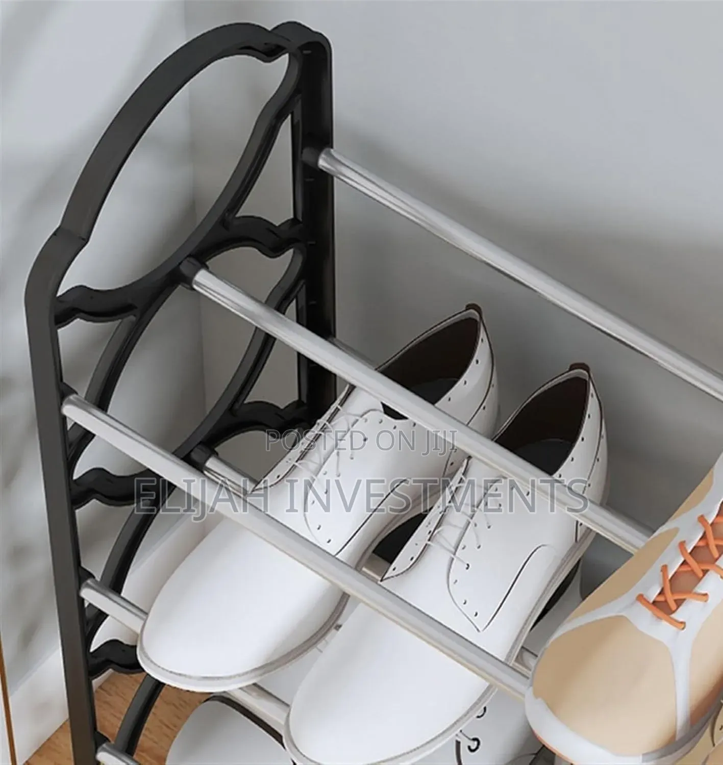 4-Tier Black Foldable Metal and Plastic Shoe Rack