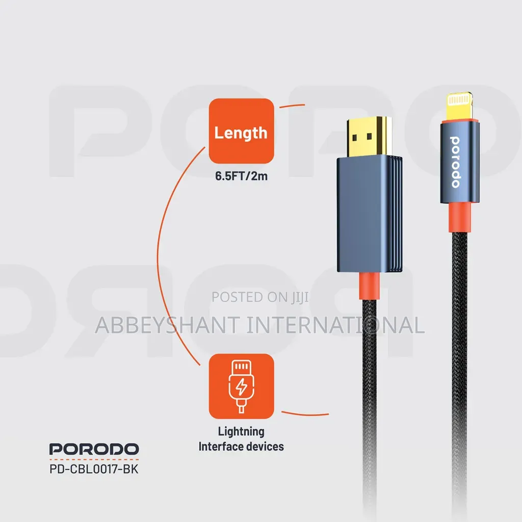 Porodo Woven Lightning to Hdmi Cable
