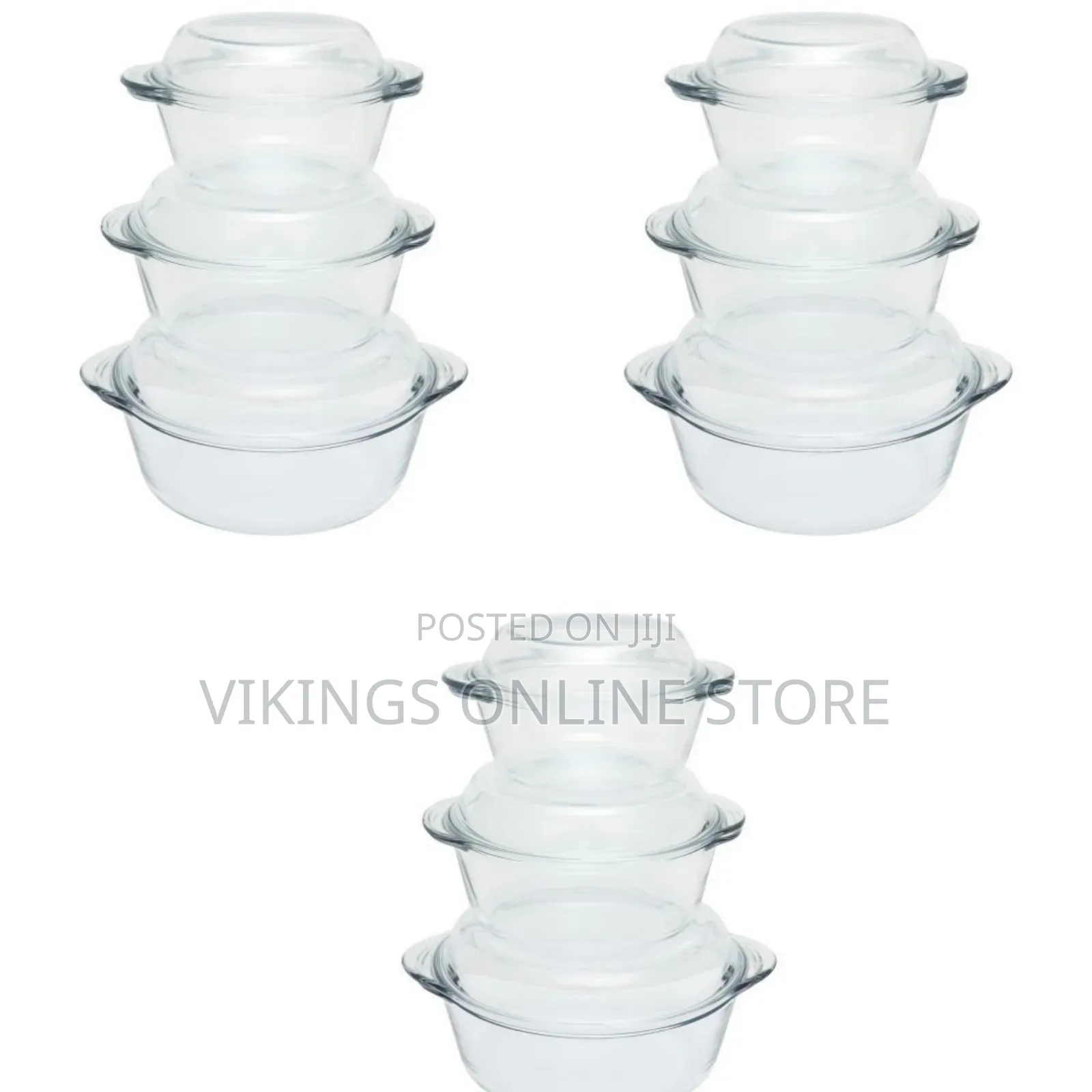 3 Piece Glass Casserole Serving Dishes 1l, 1.5l 2.5l-Colorless