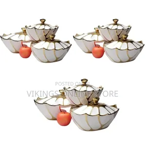 3 Piece Oval Gold Lined Ceramic Soup Tureen With Lid Lovely Serving