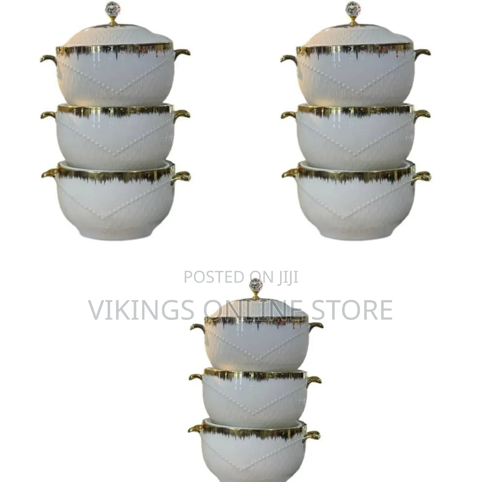 3 Piece Gold Design Soup Food Serving Dishes Bowls Casserole Pots