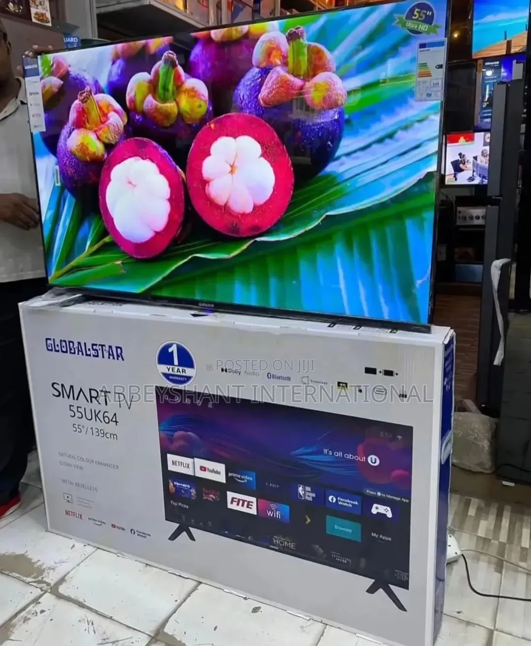 Globalstar 55-Inch Smart Tv, Model Display and a Frameless Metal