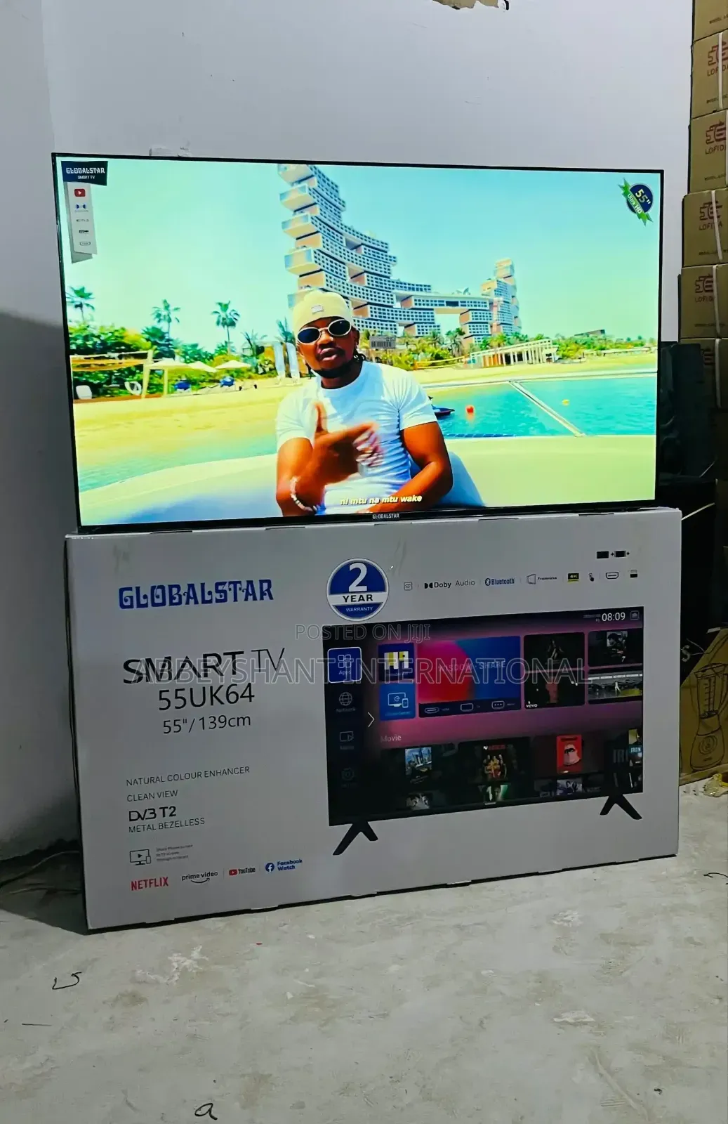 Globalstar 55-Inch Smart Tv, Model Display and a Frameless Metal