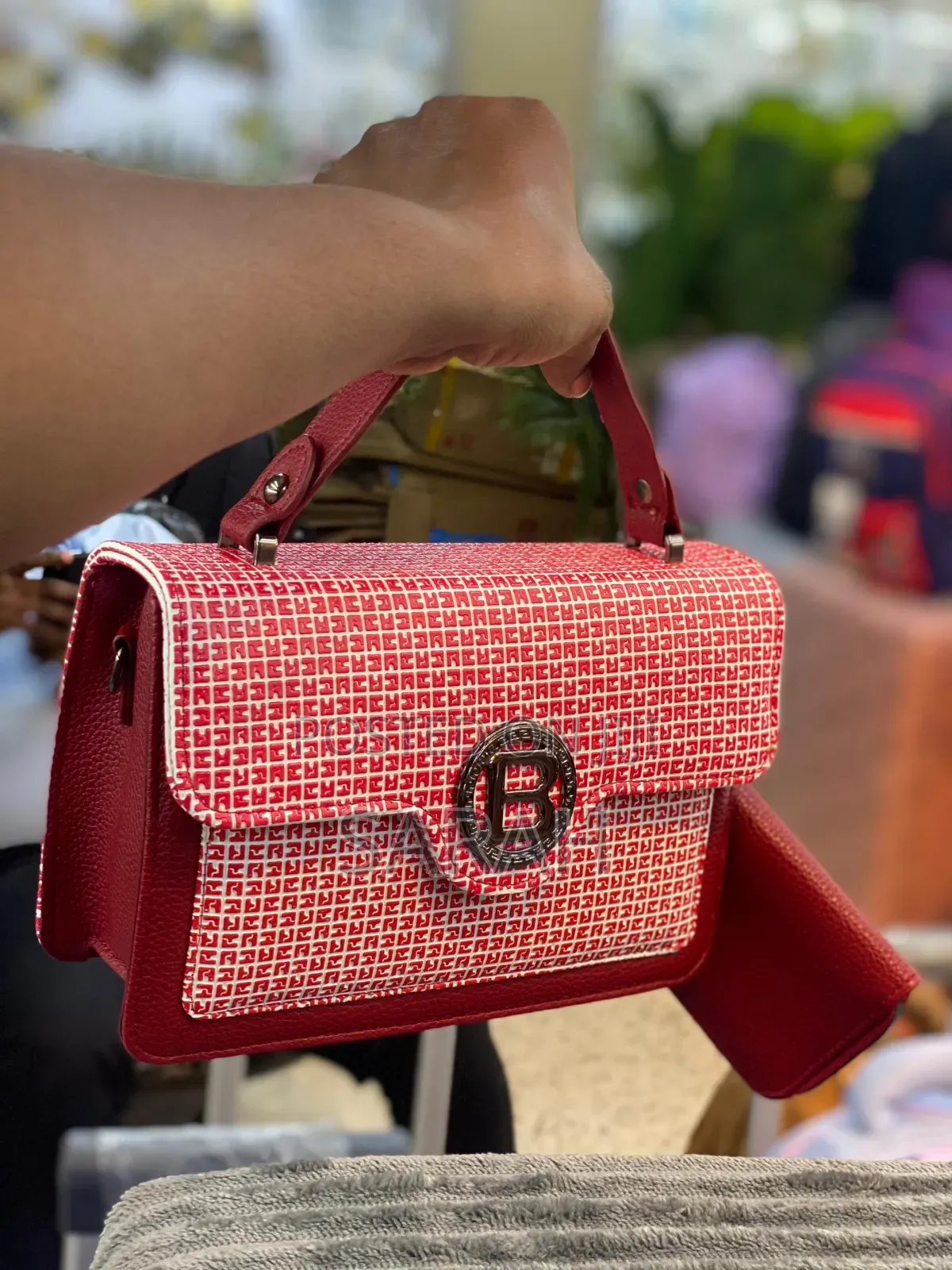 Red and White Patterned Handbag