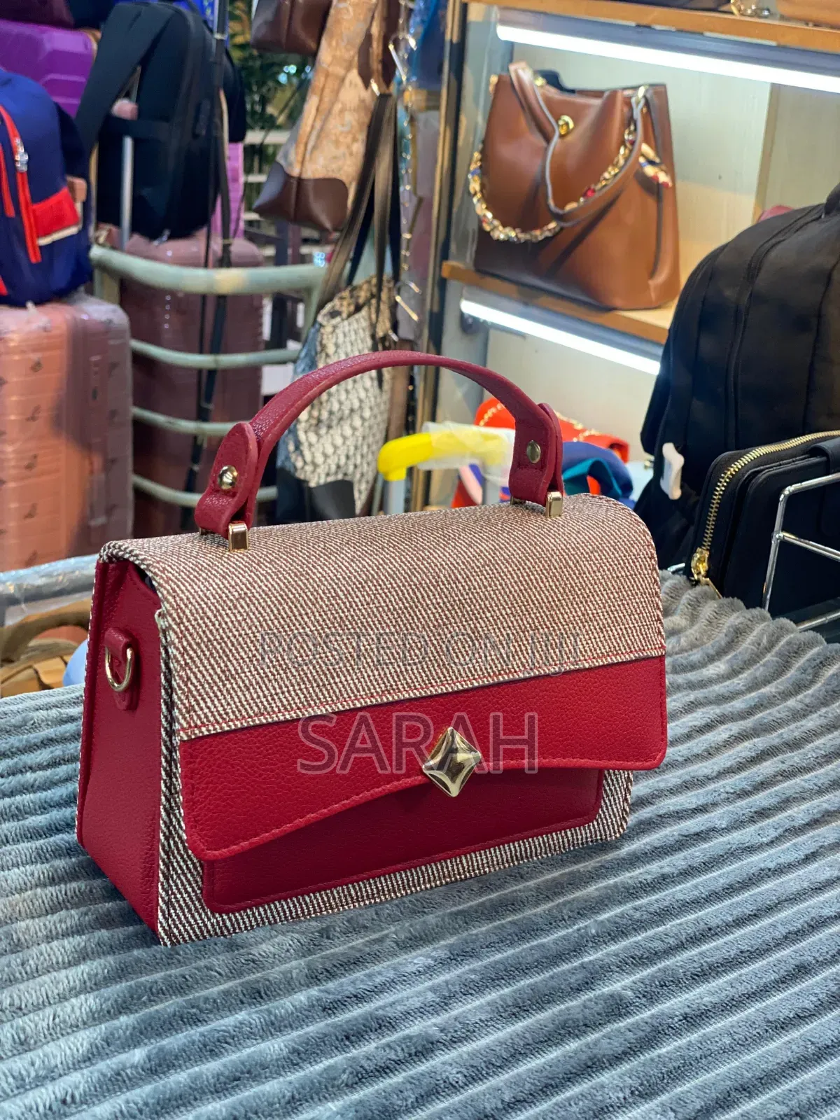 Red and White Patterned Handbag