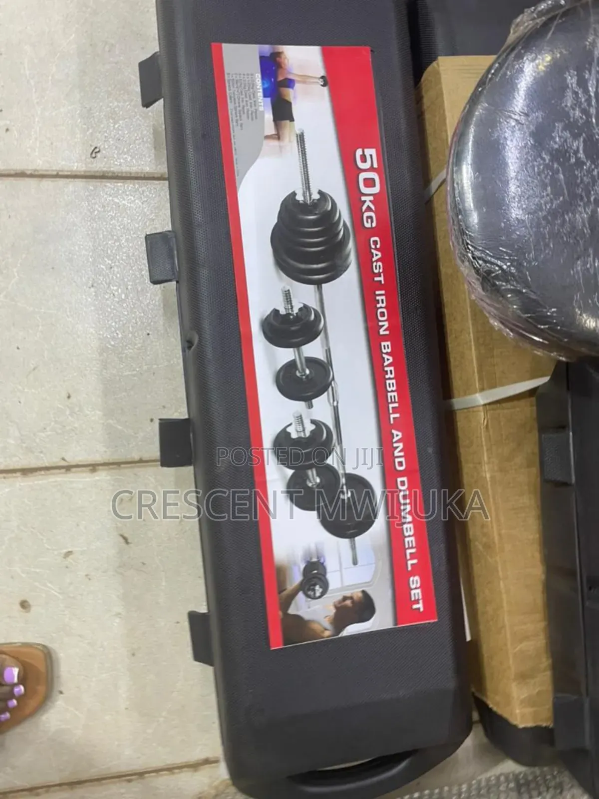 50kg Box With Cast Iron Barbell and Adjustable Dumbells