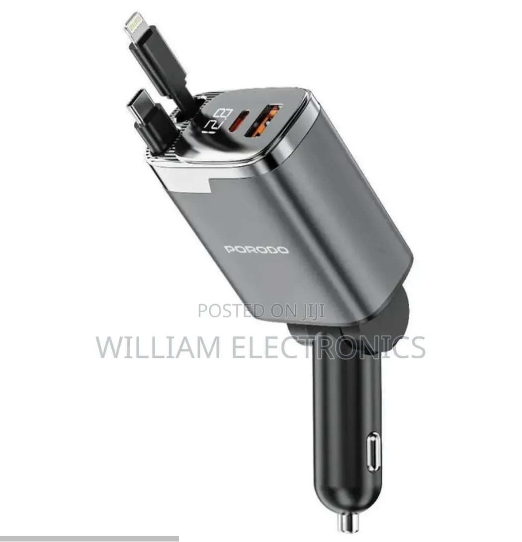 Porodo 111w Car Charger/Dual Retractable Car Charger