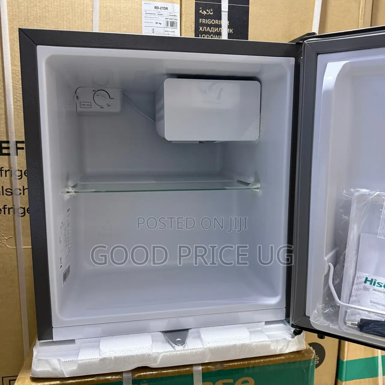 Hisense 60-Liter Compact Single-Door Mini Bar Refrigerator in Silver.