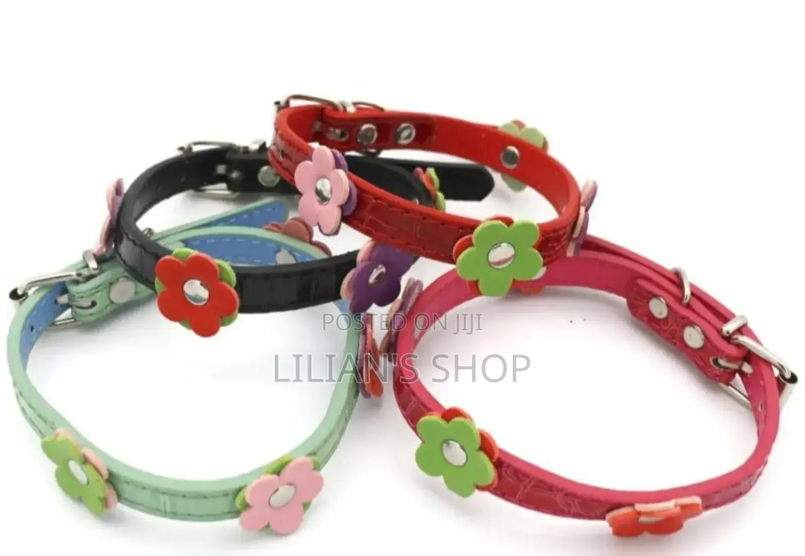Dog Leather Collars With Fancy Pretty Colorful Flowers