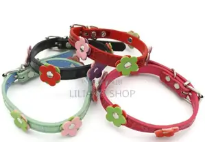 Dog Leather Collars With Fancy Pretty Colorful Flowers