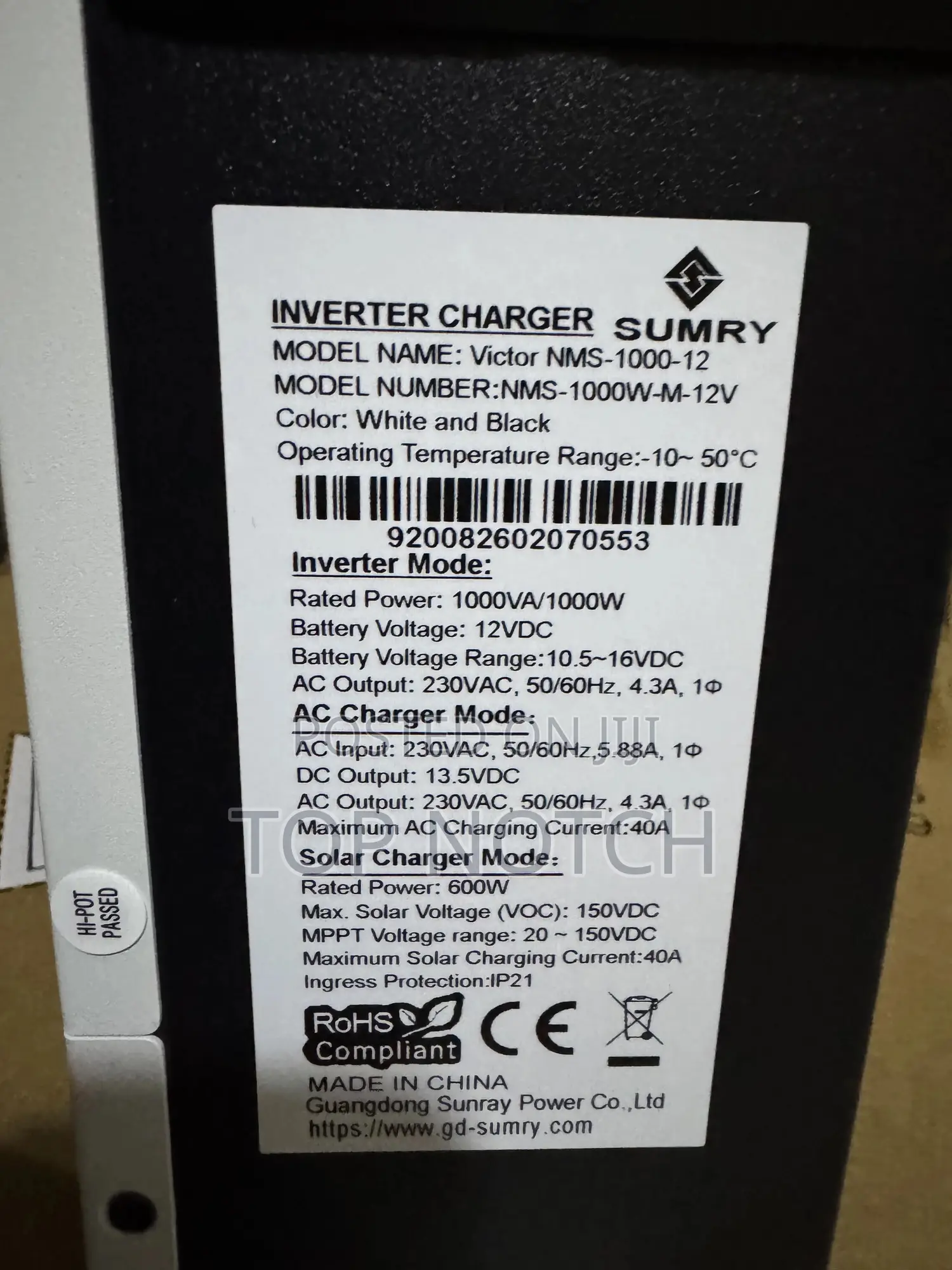 1000w/12v Sumry Hybrid Inverter