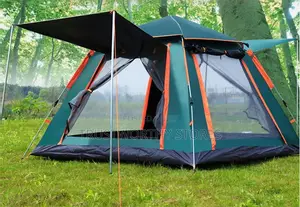 5 People Green Automatic Camping Tent With Canopy