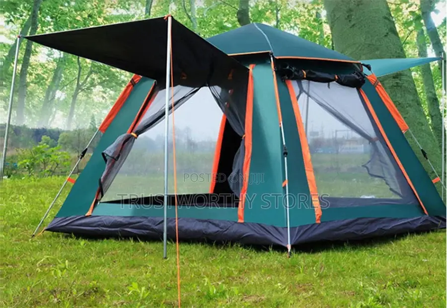 5 People Green Automatic Camping Tent With Canopy