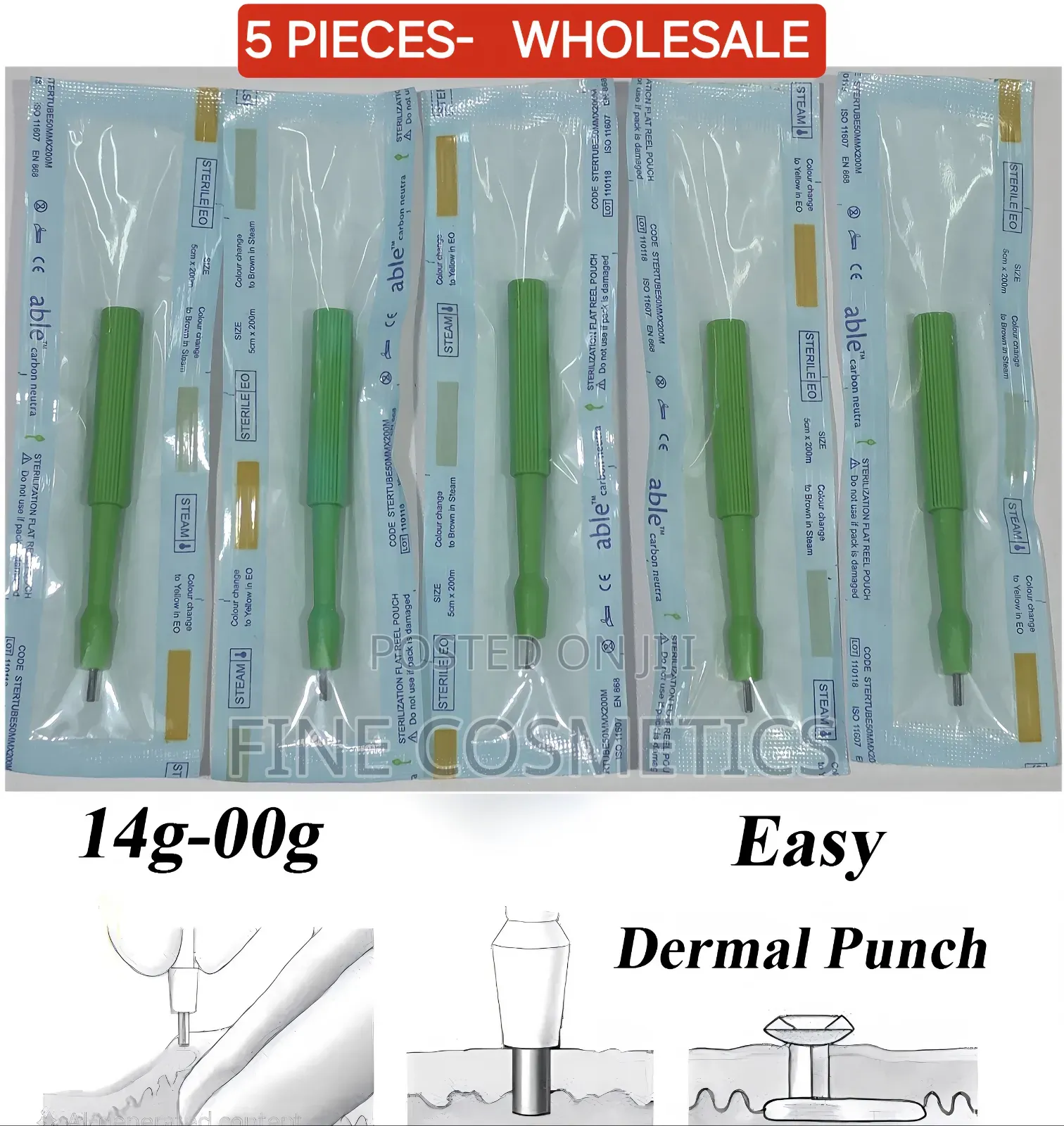 5pcs Disposable Dermal Piercing Biopsy Puncher Anchor Punch