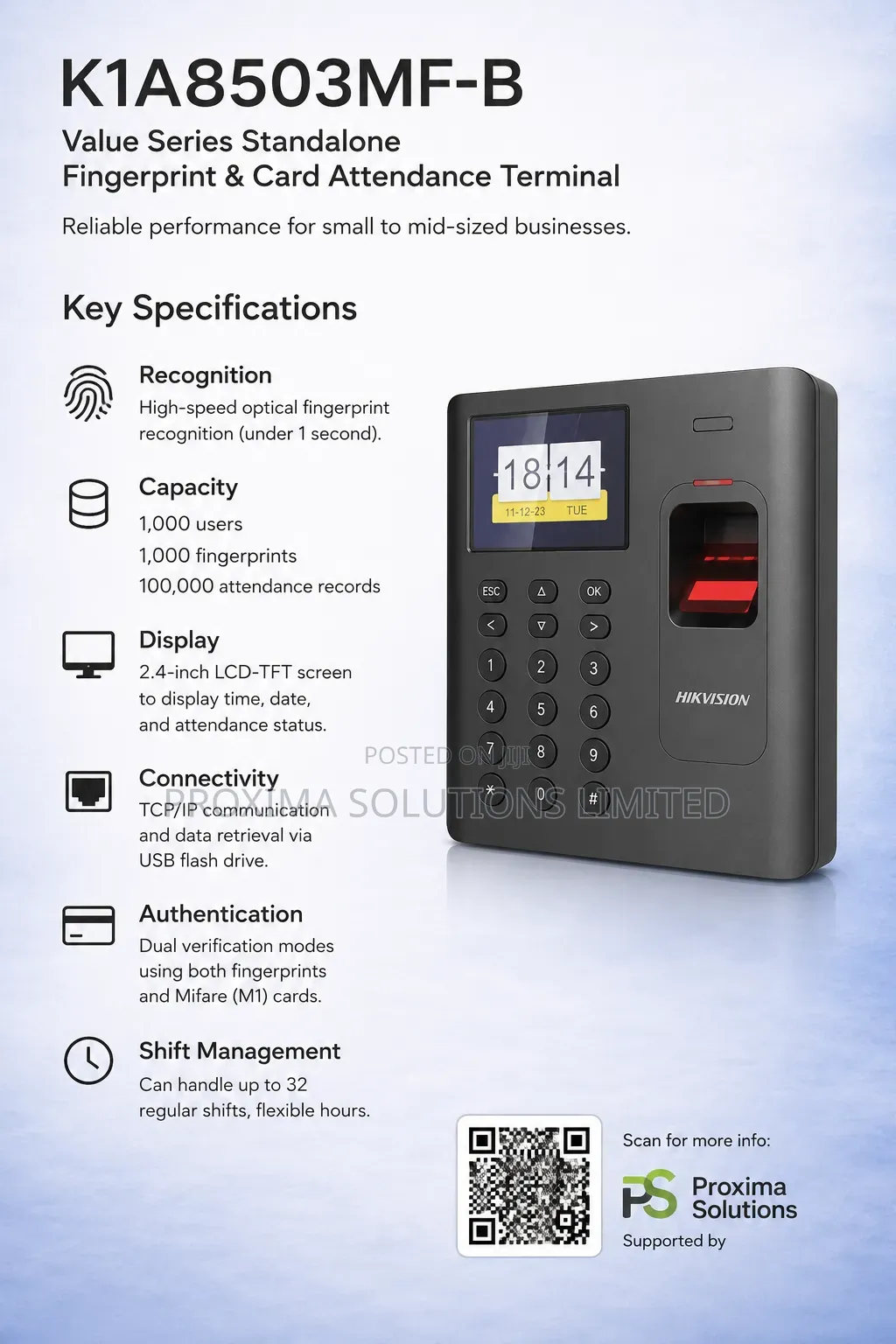 Hikvision- K1a8503mf-B Fingerprint Card Attendance Terminal