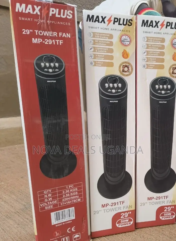 Max Plus 29” Standing Tower Fan -Modern Slim Design Air Fan
