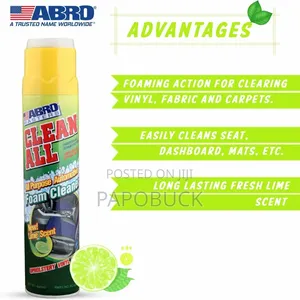 Abro Masters Clean All-Purpose Automotive Foam With a Lime Scent.