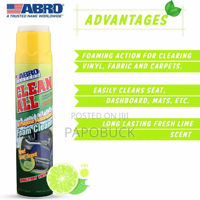 Abro Masters Clean All-Purpose Automotive Foam With a Lime Scent.
