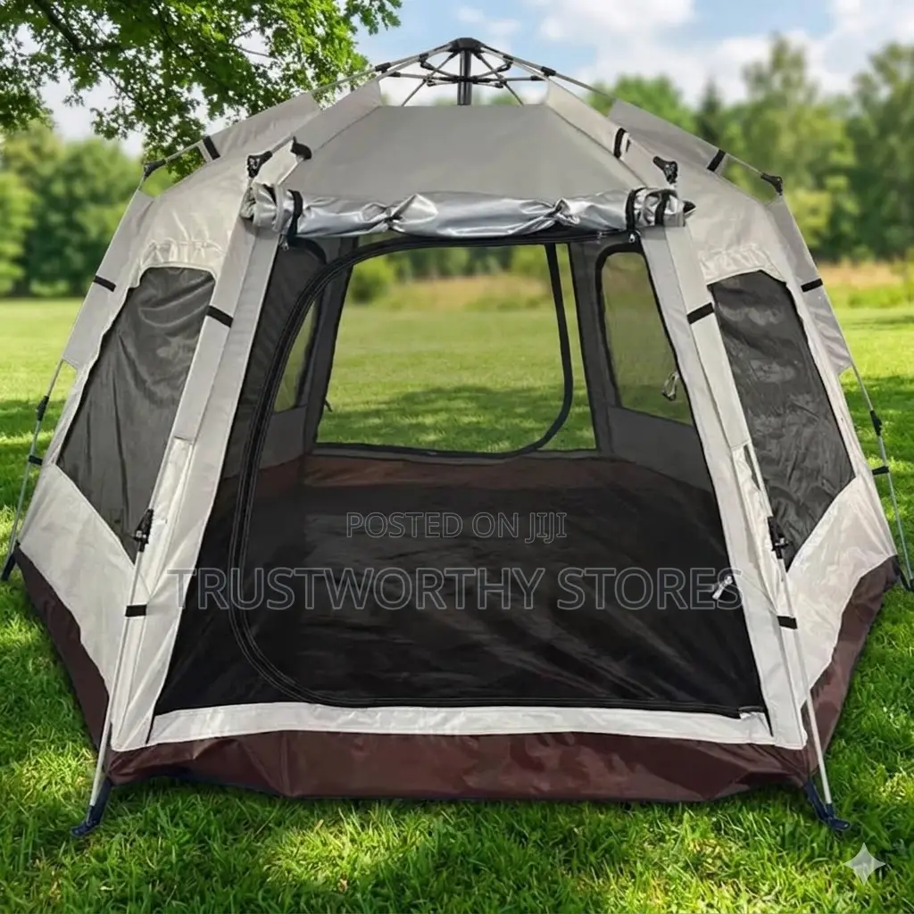 Grey Hexagon Camping Tent With Shade - 6 People