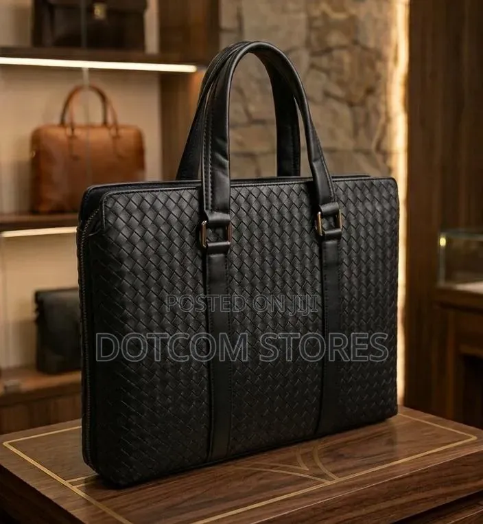 Genuine Leather Men's Black Unisex Rear Pocket Shoulder Briefcase Bag