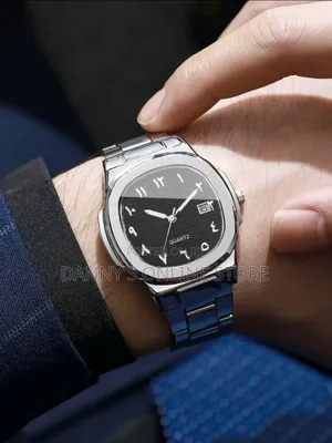 Men's Fashion Simple Square Dial Calendar Stainless Steel Strap Watch.