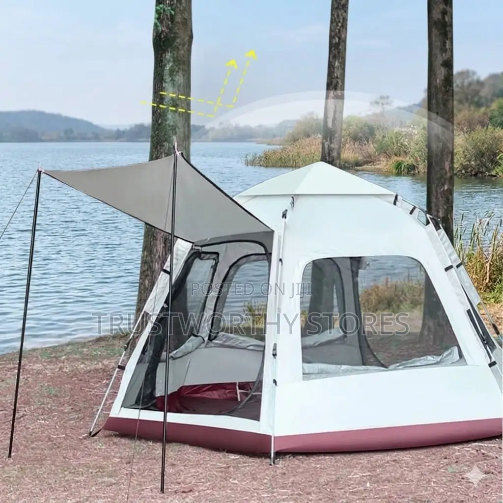 5 People Automatic Grey Camping Tent With a Canopy