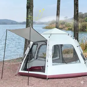 5 People Automatic Grey Camping Tent With a Canopy