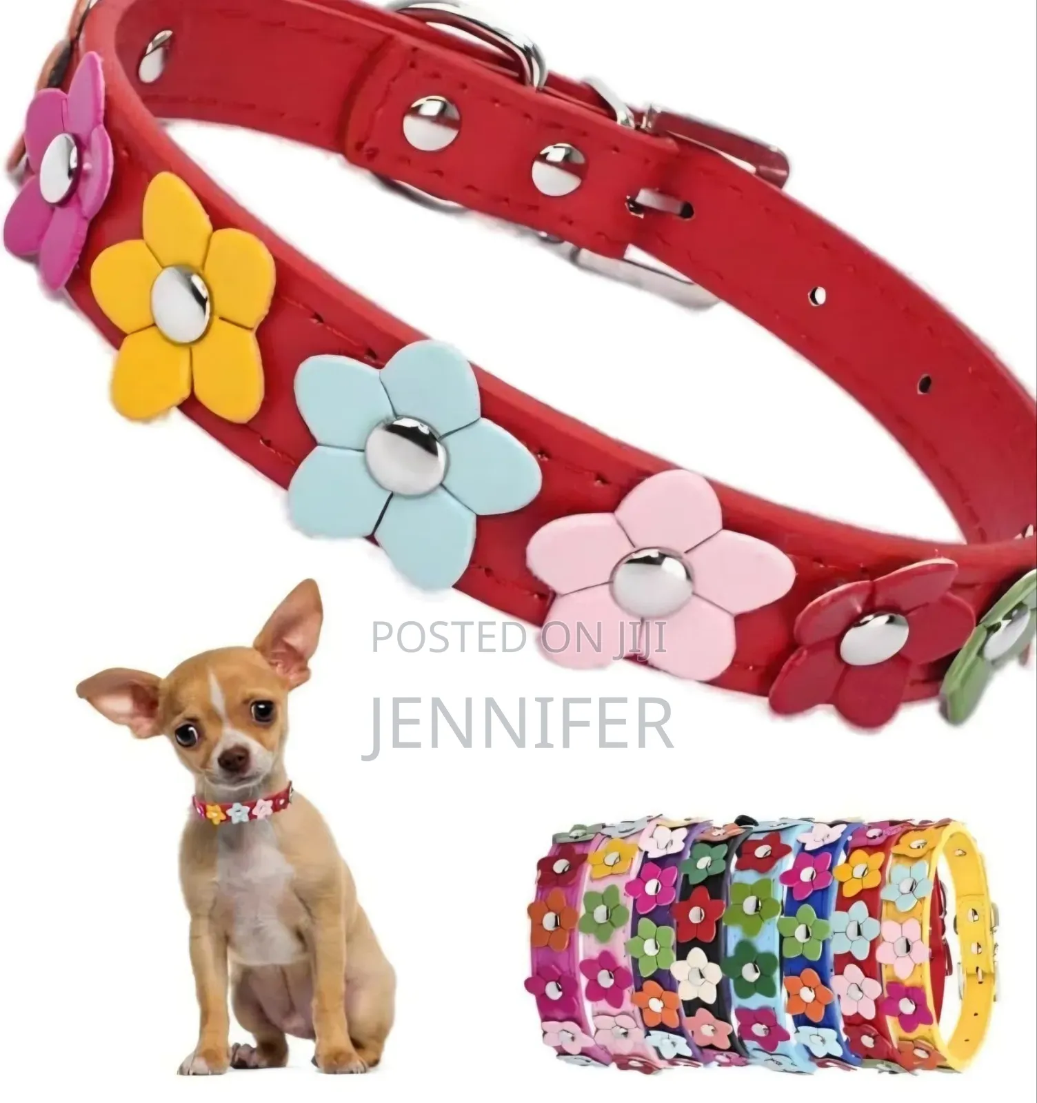 Dog Leather Collars With Fancy Pretty Colorful Flowers