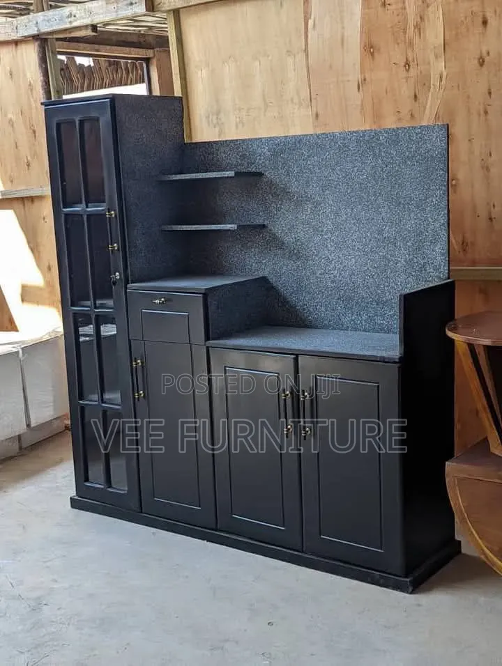 Modern Black Kitchen Cabinet With Glass Display