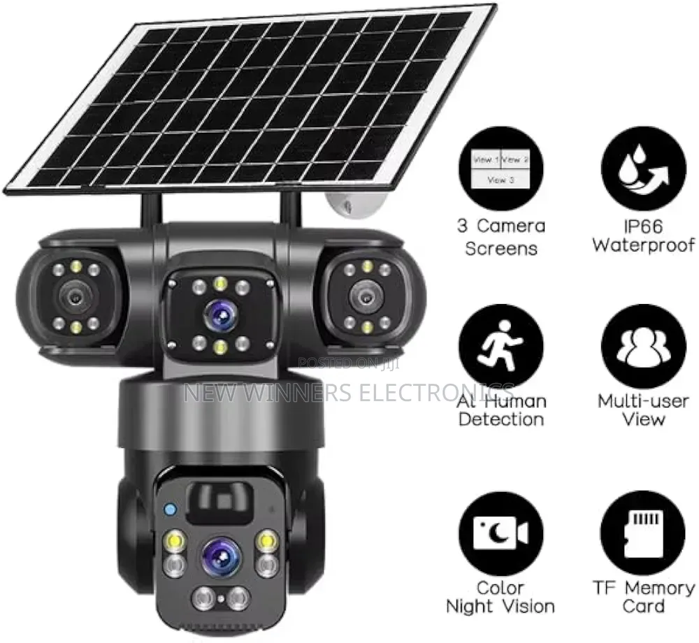 Triple Lens Solar Powered Security Camera