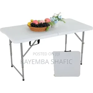 4-foot Plastic Bi-fold Folding Table With Adjustable Height Legs And