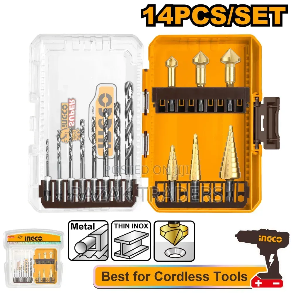 Ingco Akdl61401 Industrial Hex 14-Piece HSS Metal Drill Bit Set