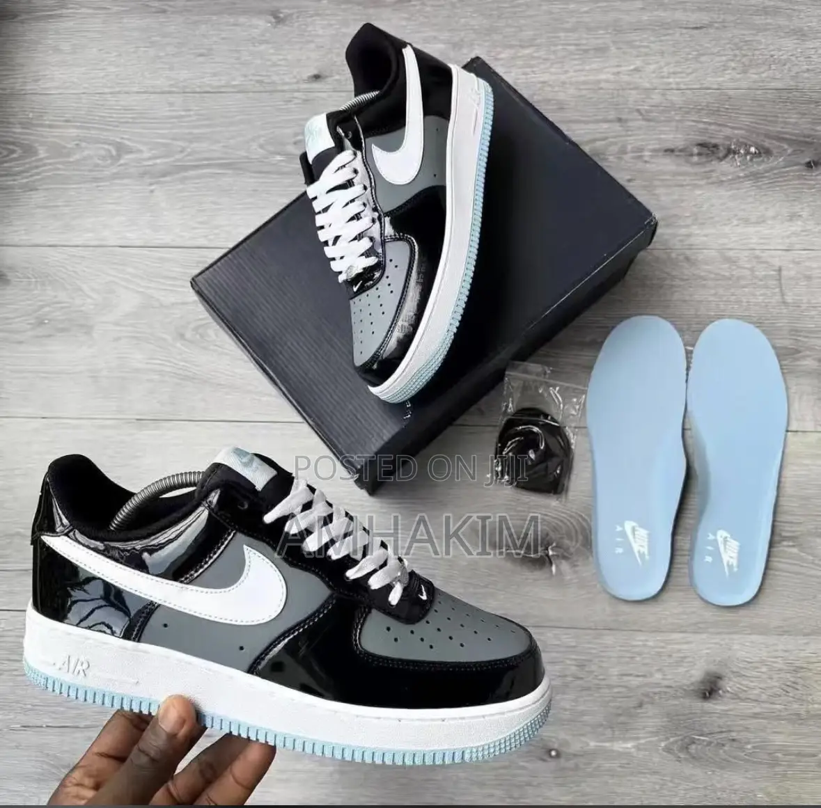 Genuine Nike Air Force 1 '07' Low Black and Armory Blue in Stock