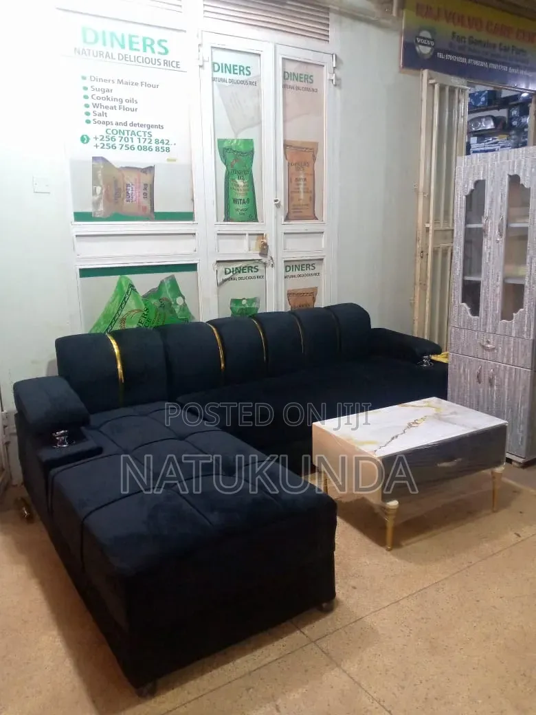 Armrest L Sofa Set With Golden Stripes