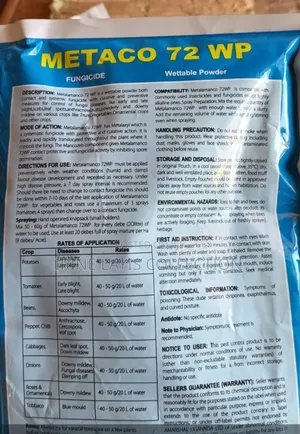 Metaco 72 Wp Fungicide, A Combination Of Metalaxyl And Mancozeb