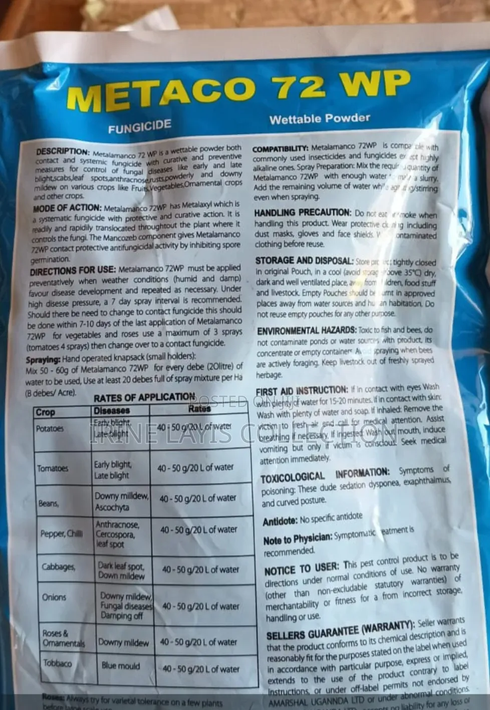 Metaco 72 Wp Fungicide, A Combination Of Metalaxyl And Mancozeb