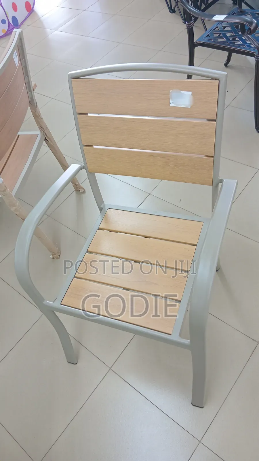 Modern Metal and Faux-Wood Outdoor Patio Chair
