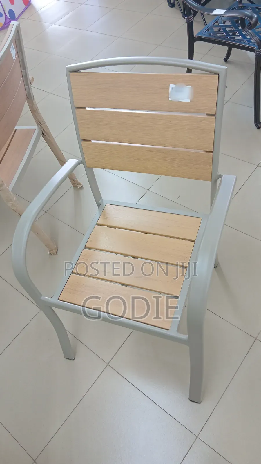 Modern Metal and Faux-Wood Outdoor Patio Chair