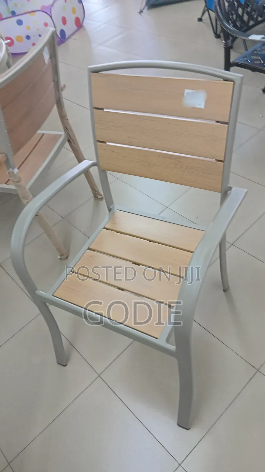 Modern Metal and Faux-Wood Outdoor Patio Chair